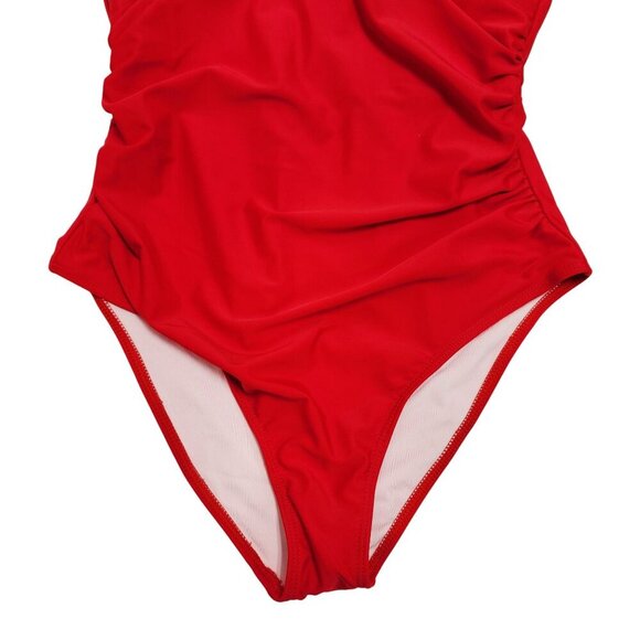 Red One-Piece Womens Swimsuit Adjustable Straps & Ruched Waist Size M - Picture 5 of 5